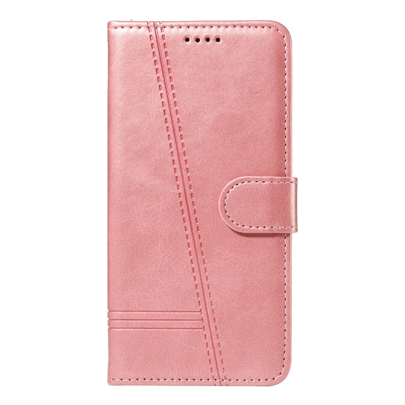 For Motorola Edge 50 5G Case Flip Wallet T-Shape Lines Leather Phone Cover - Rose Gold
