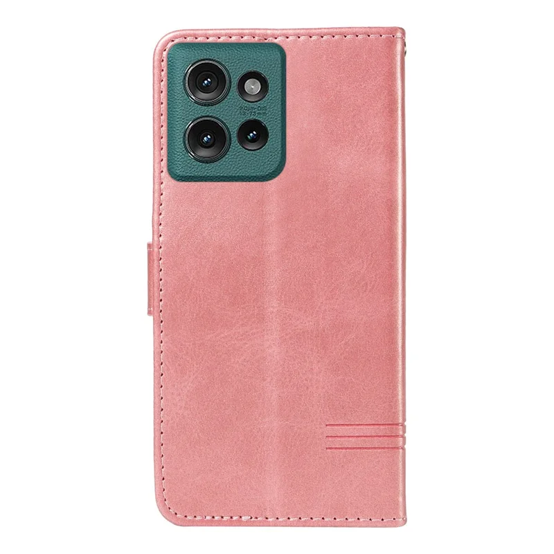 For Motorola Edge 50 5G Case Flip Wallet T-Shape Lines Leather Phone Cover - Rose Gold