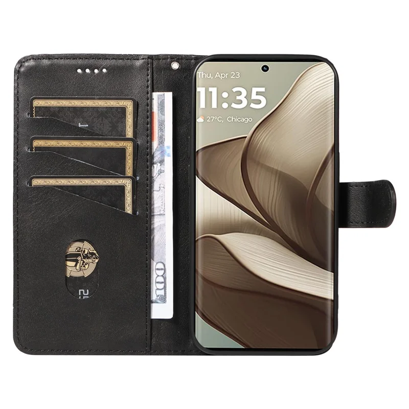 For Motorola Edge 50 5G Case Flip Wallet T-Shape Lines Leather Phone Cover - Black