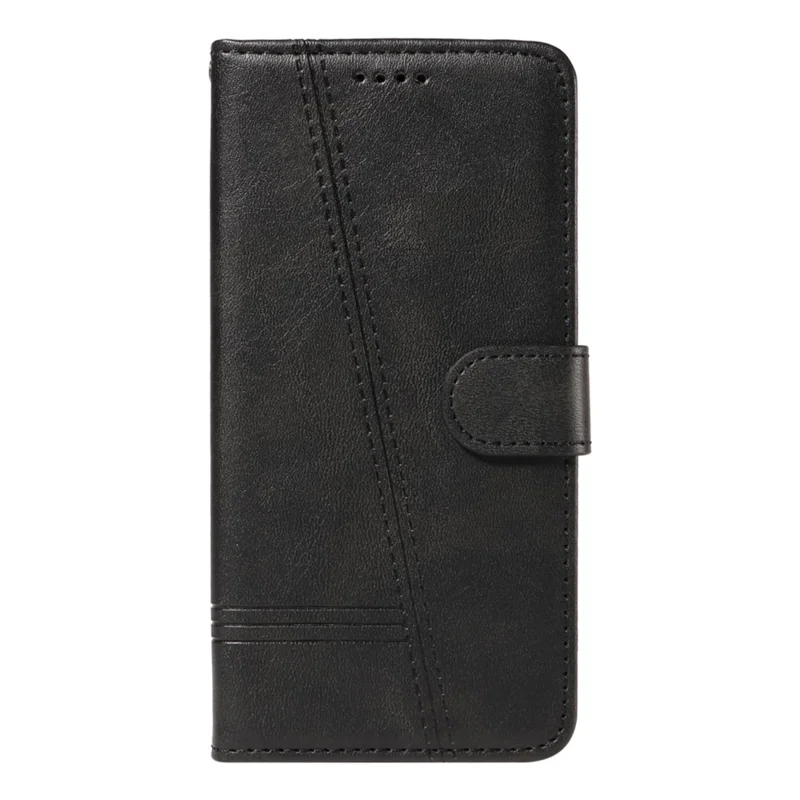For Motorola Edge 50 5G Case Flip Wallet T-Shape Lines Leather Phone Cover - Black