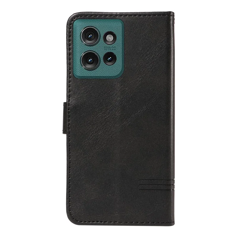 For Motorola Edge 50 5G Case Flip Wallet T-Shape Lines Leather Phone Cover - Black