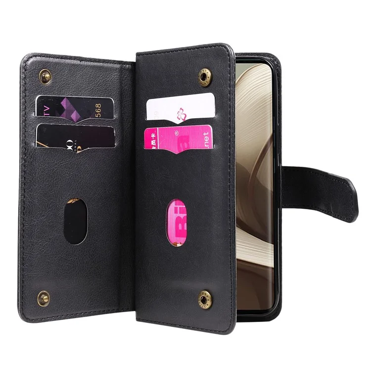 For Motorola Edge 50 5G Leather Case with 10 Card Holder Phone Cover Stand - Black