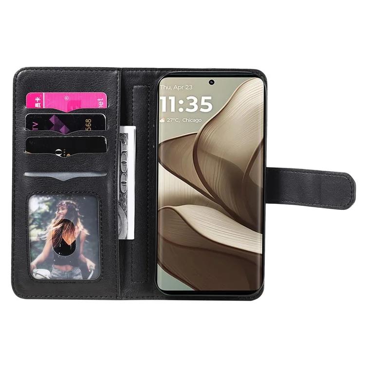 For Motorola Edge 50 5G Leather Case with 10 Card Holder Phone Cover Stand - Black