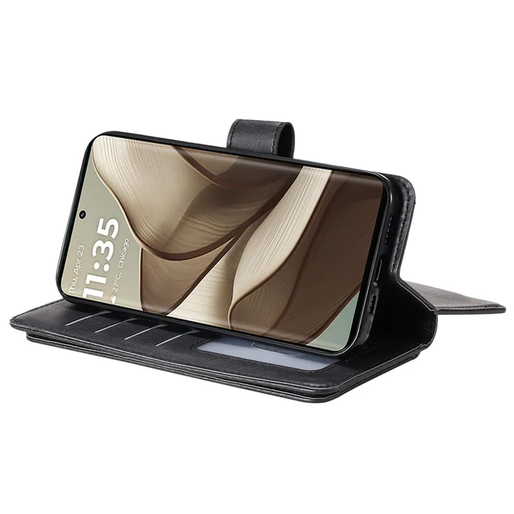 For Motorola Edge 50 5G Leather Case with 10 Card Holder Phone Cover Stand - Black