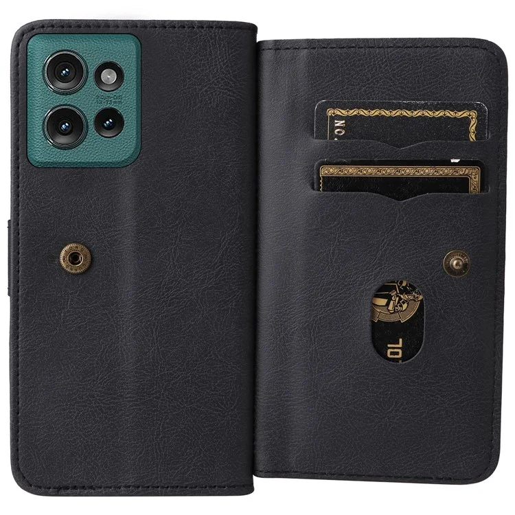 For Motorola Edge 50 5G Leather Case with 10 Card Holder Phone Cover Stand - Black