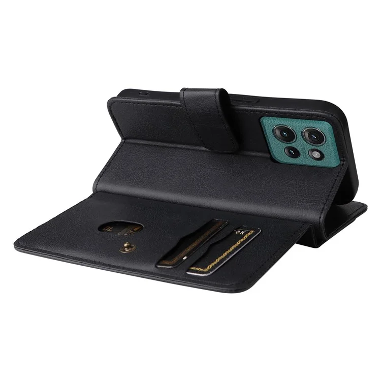 For Motorola Edge 50 5G Leather Case with 10 Card Holder Phone Cover Stand - Black