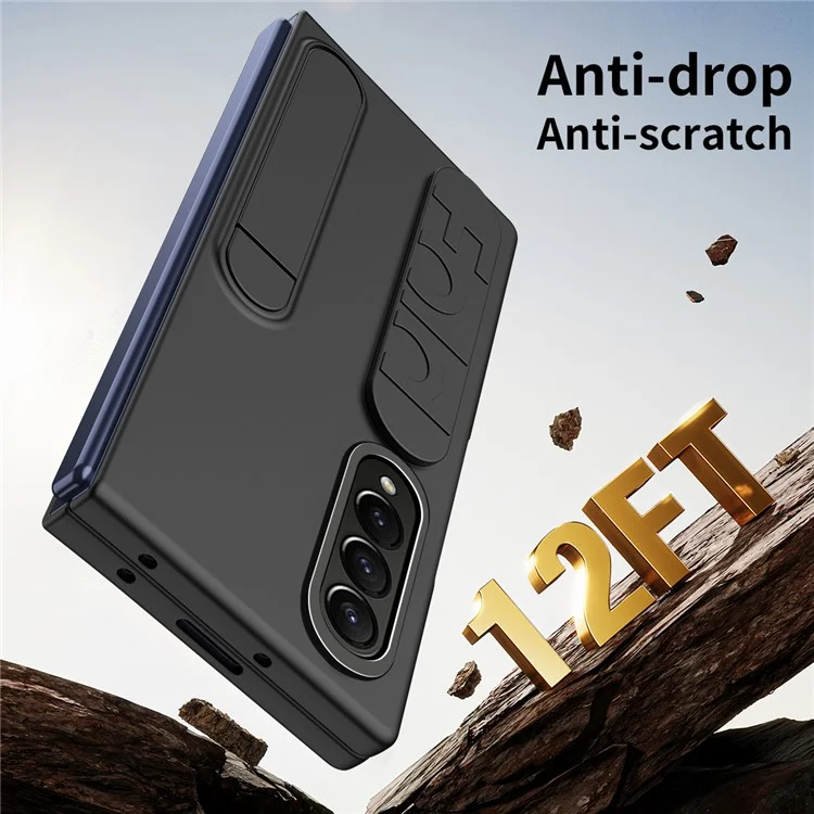 For Samsung Galaxy Z Fold3 5G Case Kickstand Wristband PC Phone Cover with Tempered Glass Film - Black