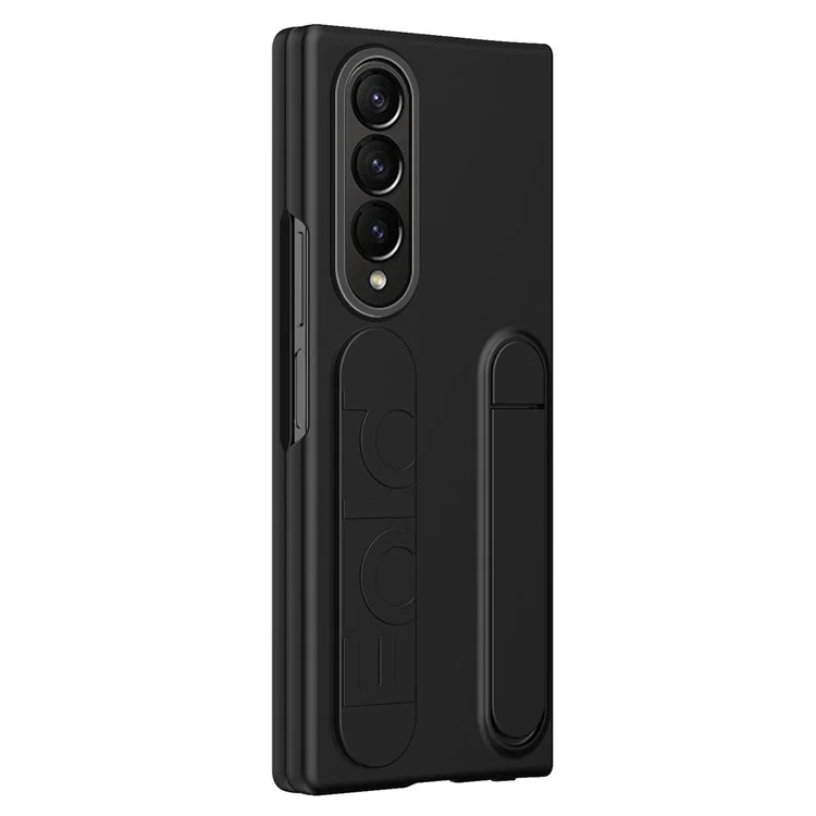 For Samsung Galaxy Z Fold3 5G Case Kickstand Wristband PC Phone Cover with Tempered Glass Film - Black