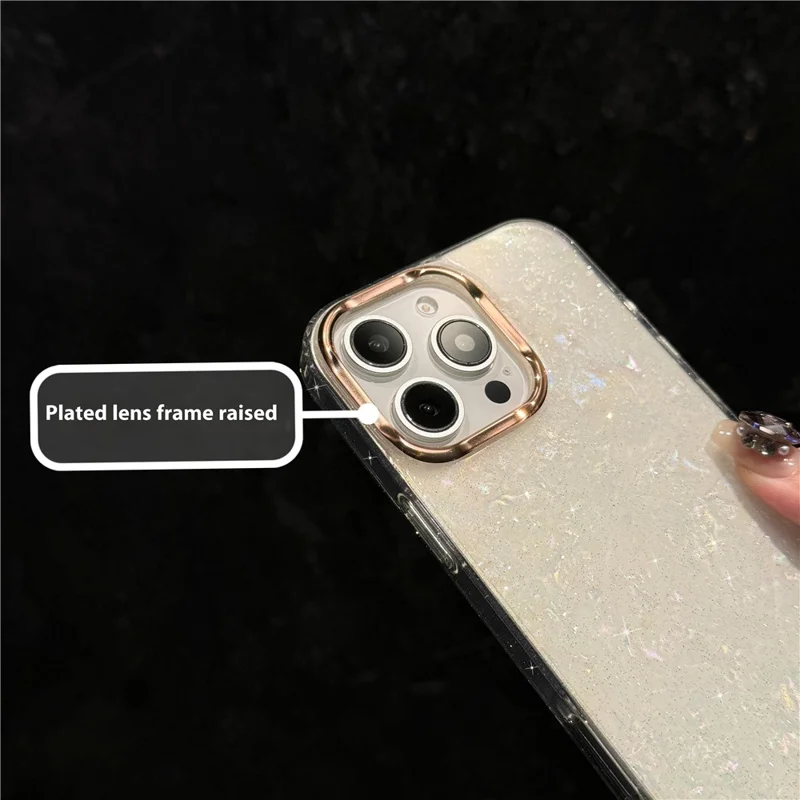 Para iPhone 16 Pro Case IMD Shell Pattern PC+TPU Phone Cover - Branco Transparente