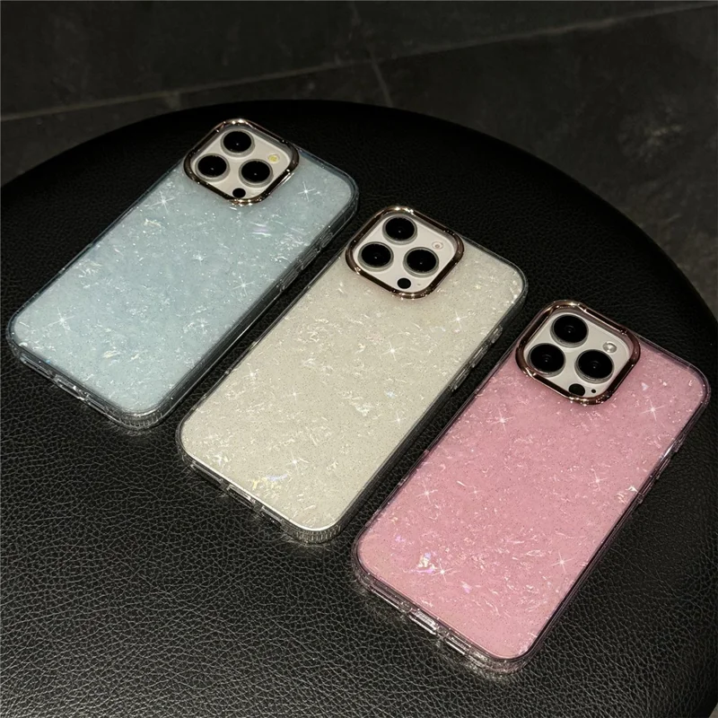 Para iPhone 16 Pro Case IMD Shell Pattern PC+TPU Phone Cover - Branco Transparente
