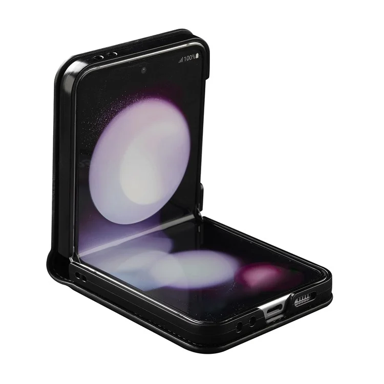 Lc. Imeeke Pour Samsung Galaxy Z Flip5 5G Courture de Case + pc Couverture pc Avec Straps Sostes de Carte - Noir
