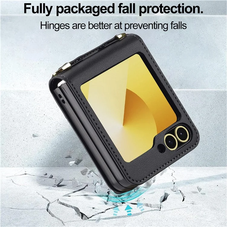 Lc. Imeeke Pour Samsung Galaxy Z Flip5 5G Courture de Case + pc Couverture pc Avec Straps Sostes de Carte - Noir