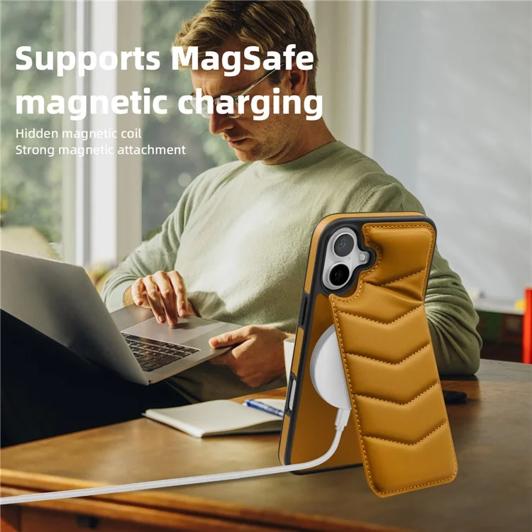 Para Iphone 16 Case Compatível Com MagSafe RFID Bloqueio de Blocking Slot Leather Back Cover - Marrom