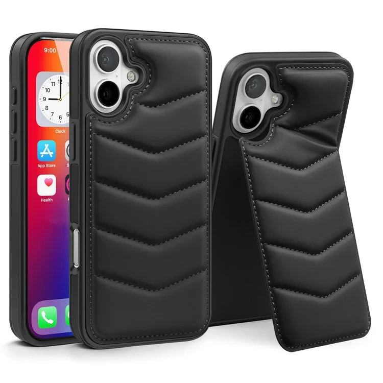 Для iPhone 16 Plus Case Compatible with MagSafe RFID Blocking Card Slot Leather Back Cover - Black