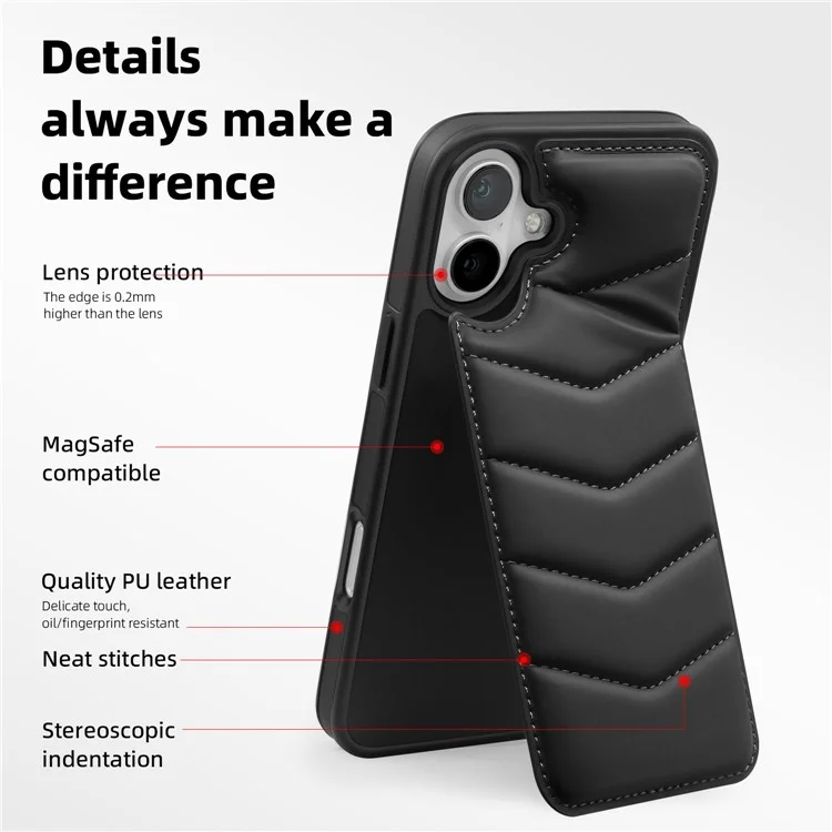 Для iPhone 16 Plus Case Compatible with MagSafe RFID Blocking Card Slot Leather Back Cover - Black