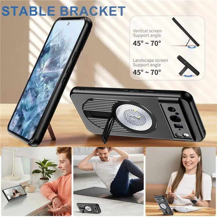 Для Google Pixel 8 Pro Case, Совместимый с Magsafe Heat Dissipation Aromatherapy Kickstend Silicone+PC Phone Cover - Черный