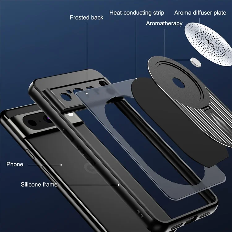 Для Google Pixel 8 Pro Case, Совместимый с Magsafe Heat Dissipation Aromatherapy Kickstend Silicone+PC Phone Cover - Черный