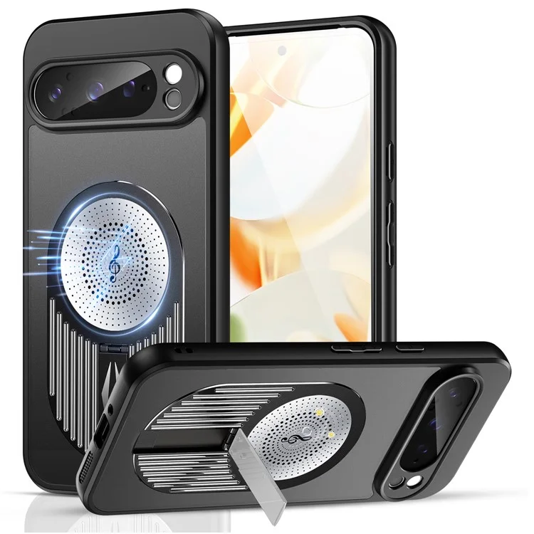 For Google Pixel 9 / 9 Pro Case Compatible with MagSafe Heat Dissipation Aromatherapy Kickstand Silicone+PC Phone Cover - Black
