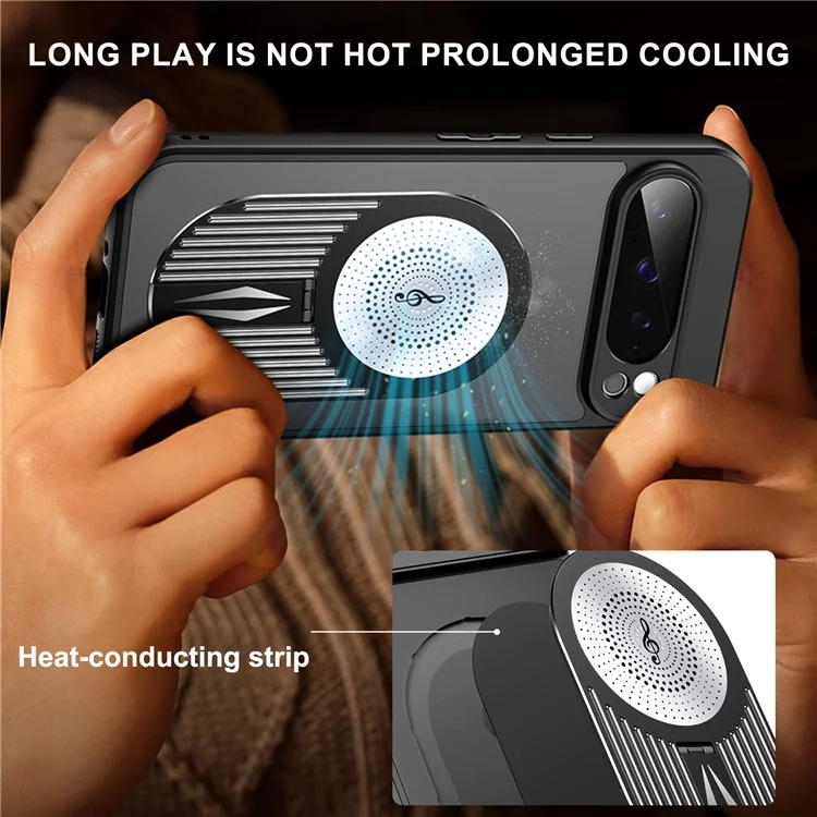 For Google Pixel 9 / 9 Pro Case Compatible with MagSafe Heat Dissipation Aromatherapy Kickstand Silicone+PC Phone Cover - Black