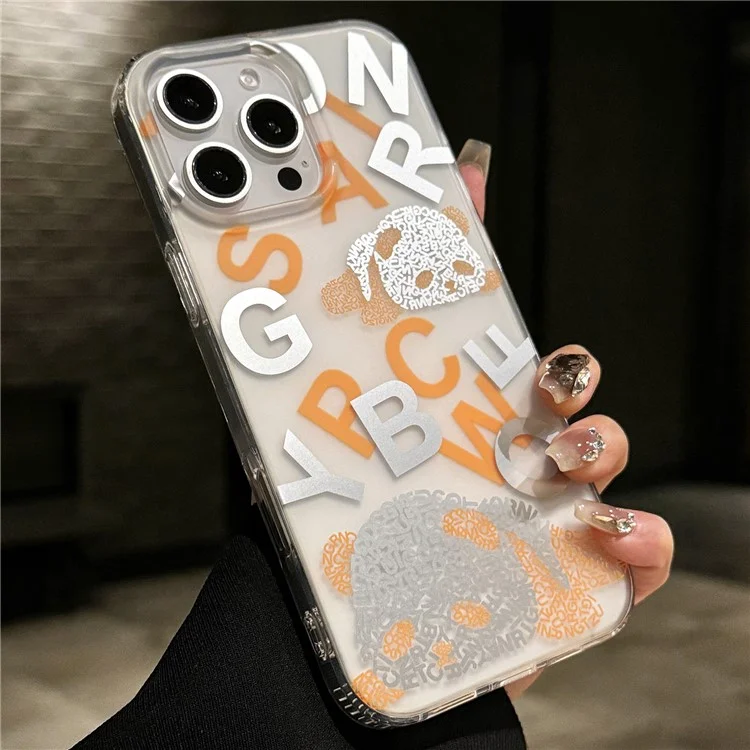 Coque pour iPhone 16 Pro Max Étui IMD Panda PC+TPU Texture mate Housse de téléphone - Orange