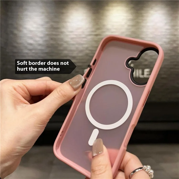 Capa Compatível com iPhone 16 Plus Case com MagSafe Acrílico + TPU Translúcido Acabamento Fosco - Rosa