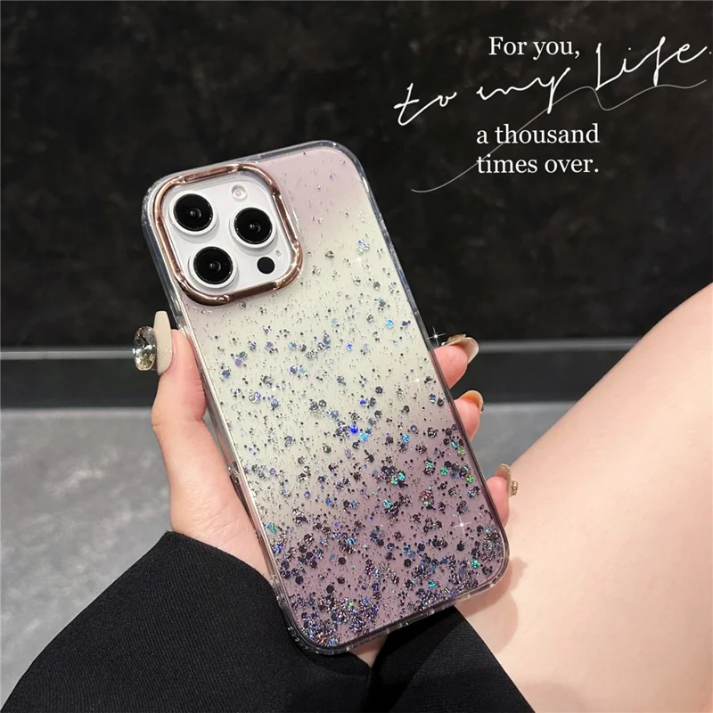 For iPhone 16 Pro Case IMD Bling Glitter PC+TPU Protective Cover - Black