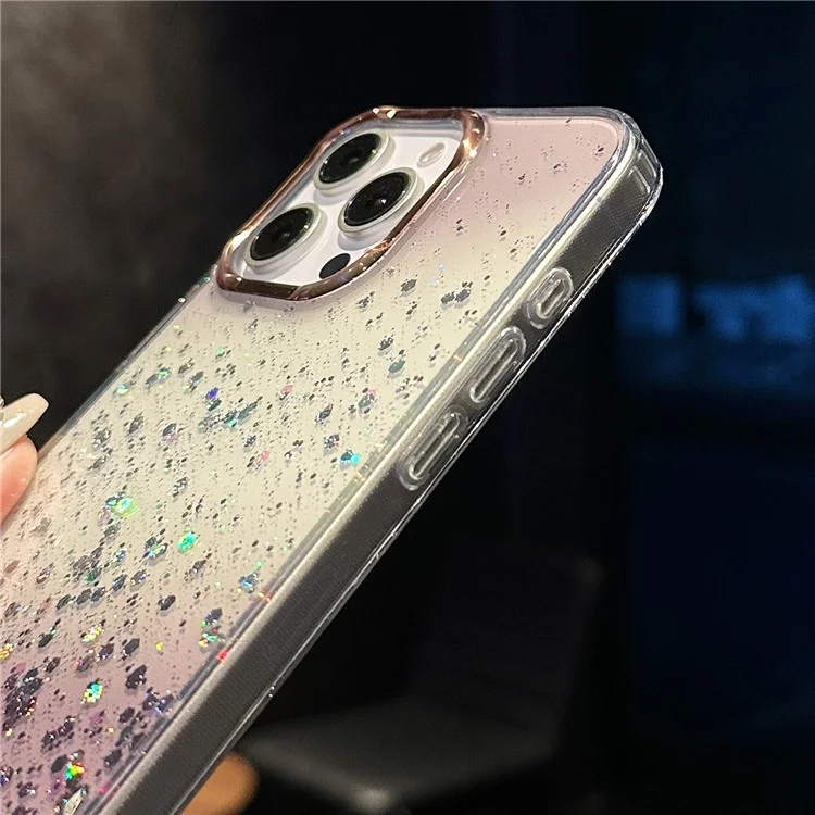 For iPhone 16 Pro Case IMD Bling Glitter PC+TPU Protective Cover - Black