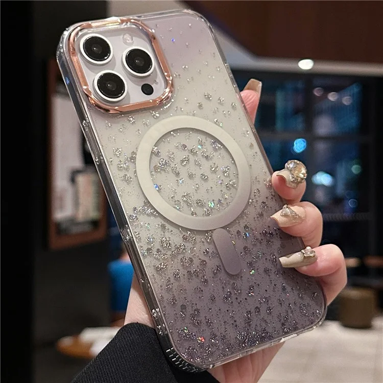 Étui pour iPhone 16 Pro Max compatible avec MagSafe IMD Bling Glitter PC+TPU Coque arrière - Noir