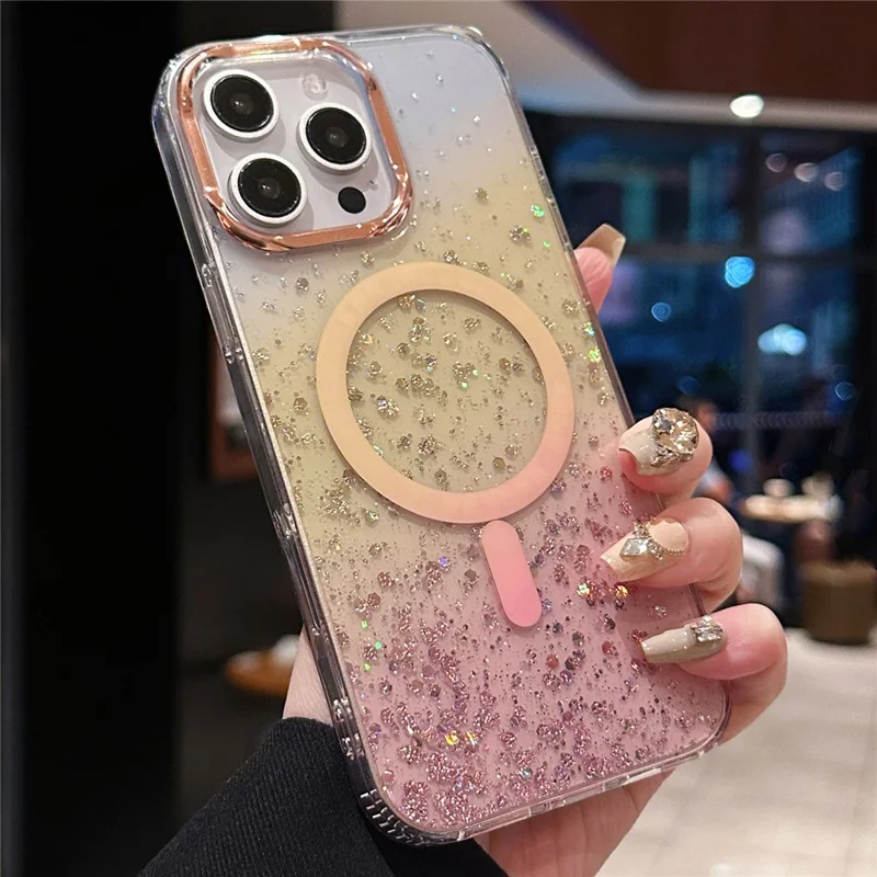 For iPhone 16 Pro Max Case Compatible with MagSafe IMD Bling Glitter PC+TPU Back Cover - Gold