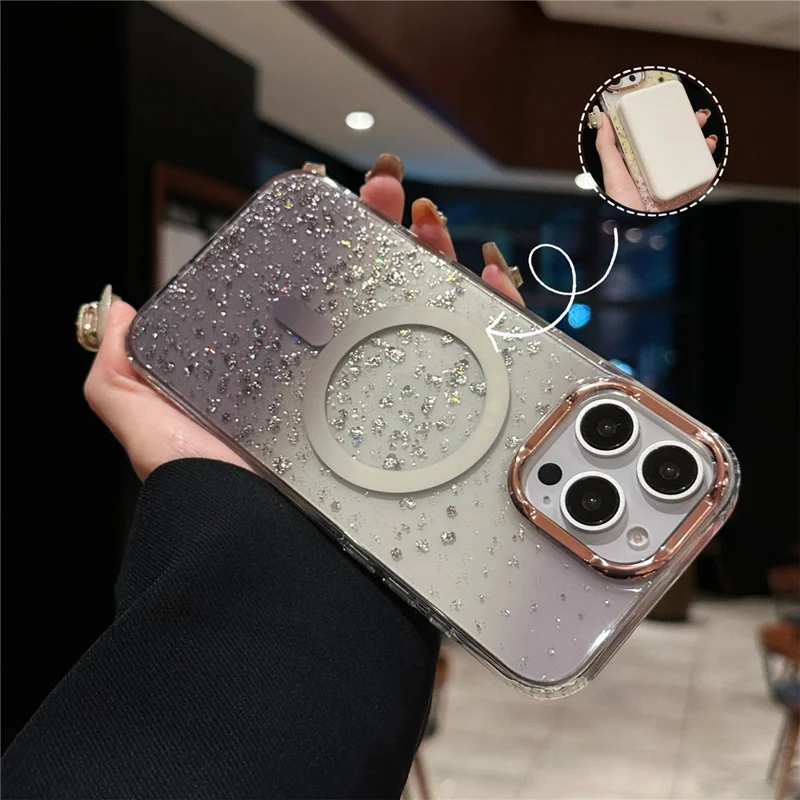 For iPhone 16 Pro Max Case Compatible with MagSafe IMD Bling Glitter PC+TPU Back Cover - Gold