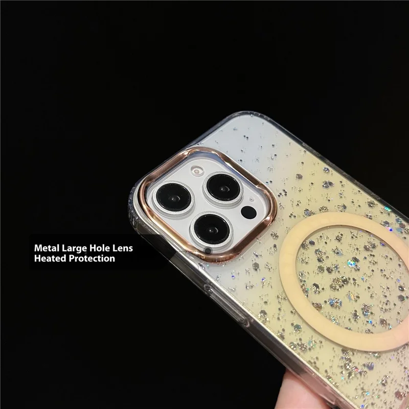 For iPhone 16 Pro Max Case Compatible with MagSafe IMD Bling Glitter PC+TPU Back Cover - Gold