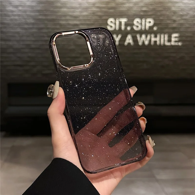 Pour Iphone 16 Pro Case IMD Sparkle Sequin pc + Tpu Tpophed Tephel Cover - Gris