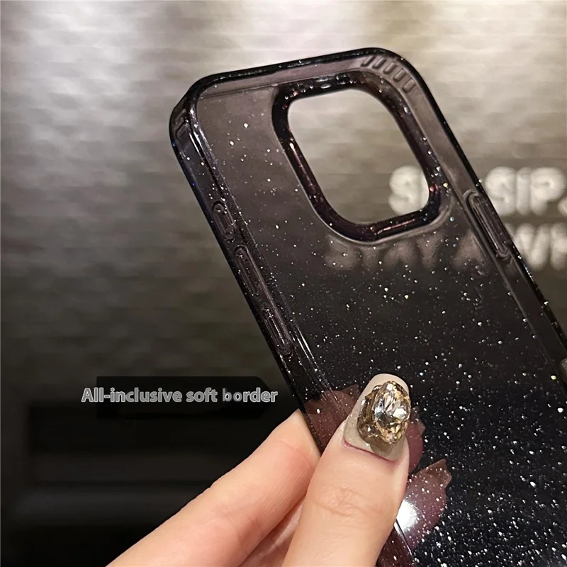 Pour Iphone 16 Pro Case IMD Sparkle Sequin pc + Tpu Tpophed Tephel Cover - Gris