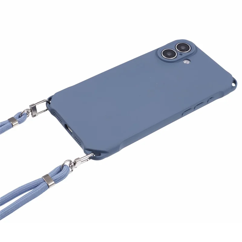 For iPhone 16 Plus Case Four Corner Anti Drop TPU Phone Cover with Hanging Rope - Blue