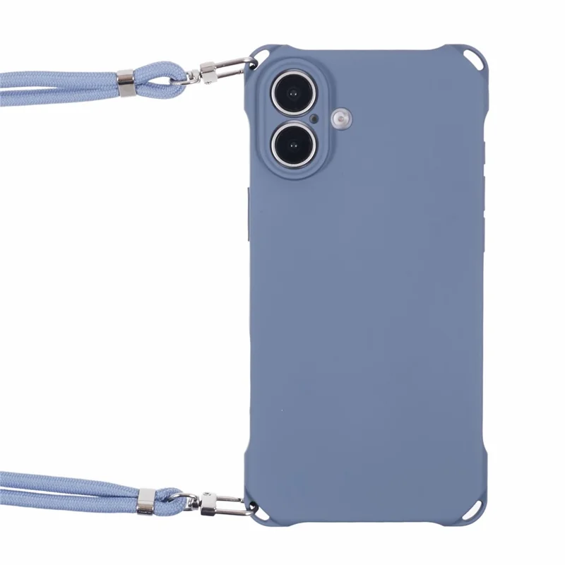 For iPhone 16 Plus Case Four Corner Anti Drop TPU Phone Cover with Hanging Rope - Blue