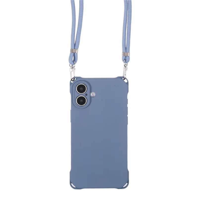 For iPhone 16 Plus Case Four Corner Anti Drop TPU Phone Cover with Hanging Rope - Blue