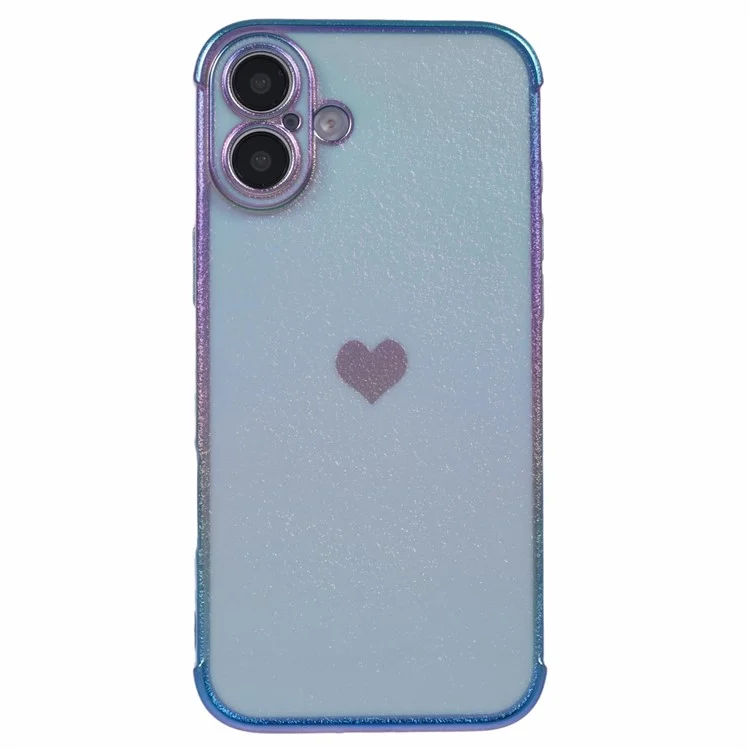 For iPhone 16 Case TPU Heart Pattern Iridescent Gradient Phone Cover - Colorful Blue
