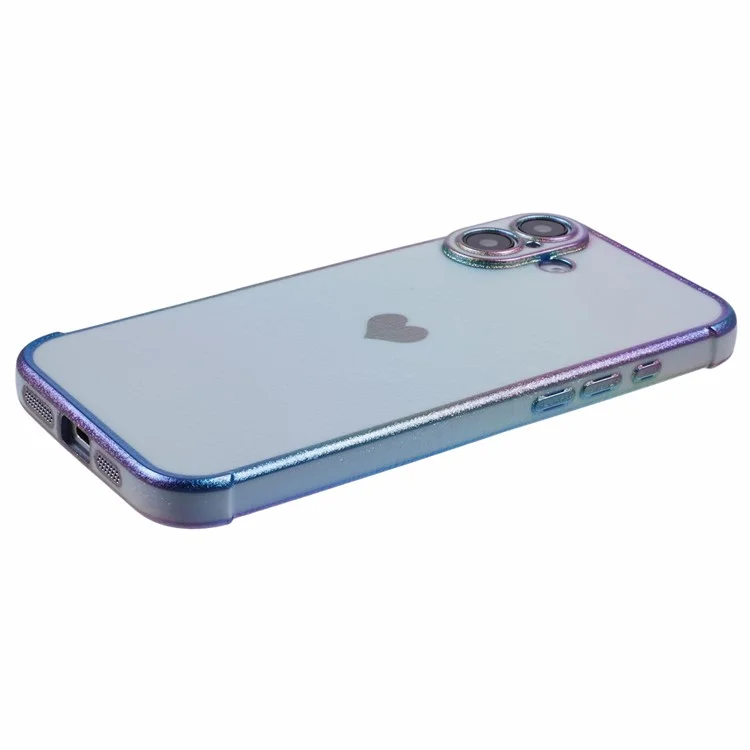 For iPhone 16 Case TPU Heart Pattern Iridescent Gradient Phone Cover - Colorful Blue