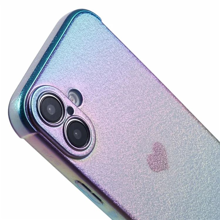 For iPhone 16 Case TPU Heart Pattern Iridescent Gradient Phone Cover - Colorful Blue
