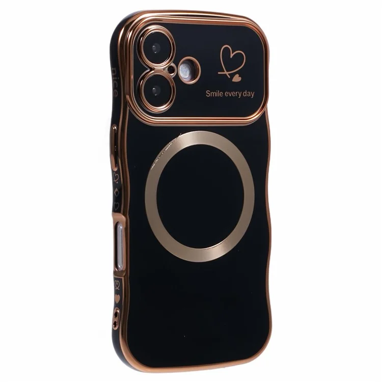 Pour Iphone 16 Plus Boîtier Magnétique Electroplasing Frame Bouclé TPU Couverture le Téléphone - Noir