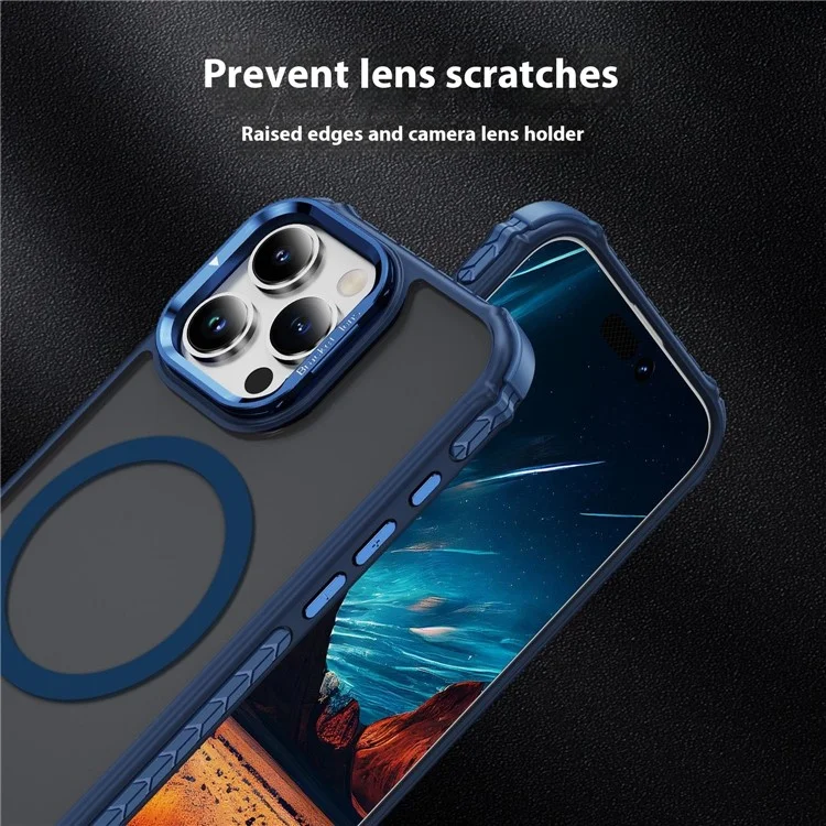 For iPhone 15 Pro Max Case with Lens Kickstand Matte Back Cover Compatible with MagSafe - Blue
