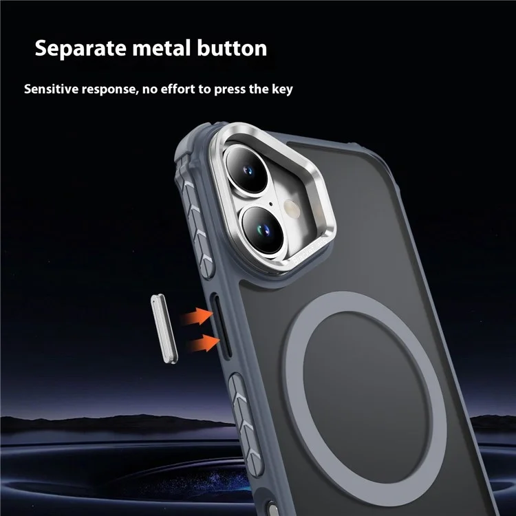 For iPhone 16 Plus Case with Lens Kickstand Matte Back Cover Compatible with MagSafe - Grey