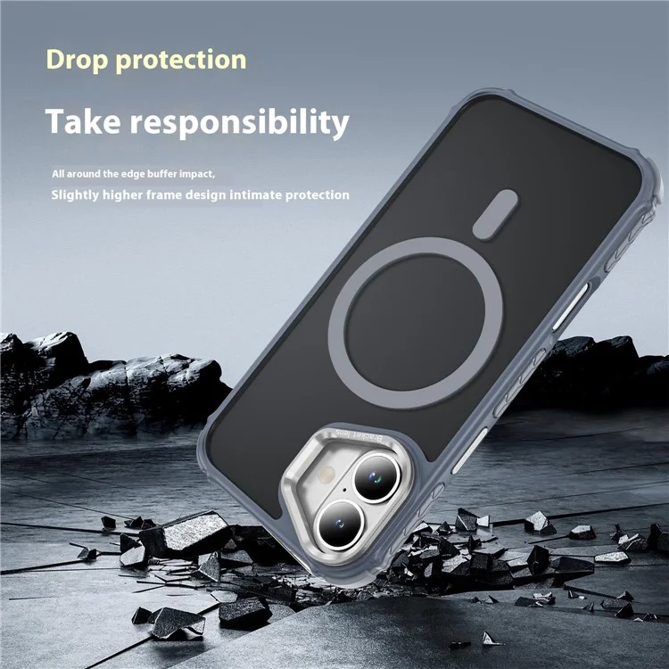 For iPhone 16 Plus Case with Lens Kickstand Matte Back Cover Compatible with MagSafe - Grey