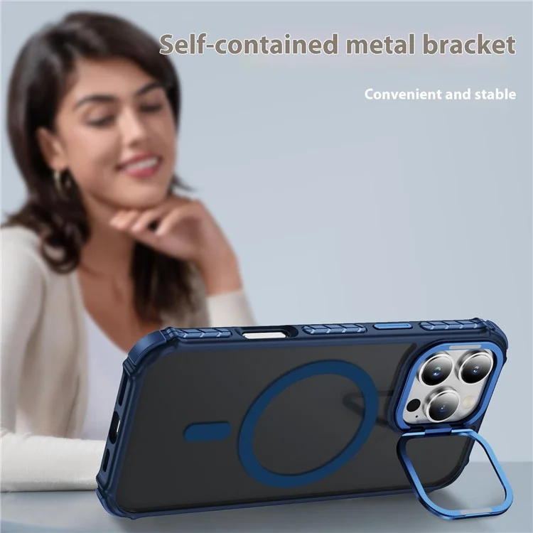 For iPhone 16 Pro Case with Lens Kickstand Matte Back Cover Compatible with MagSafe - Blue