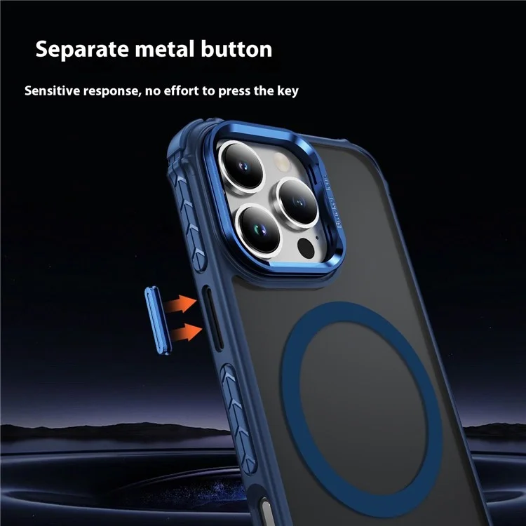 For iPhone 16 Pro Max Case with Lens Kickstand Matte Back Cover Compatible with MagSafe - Blue