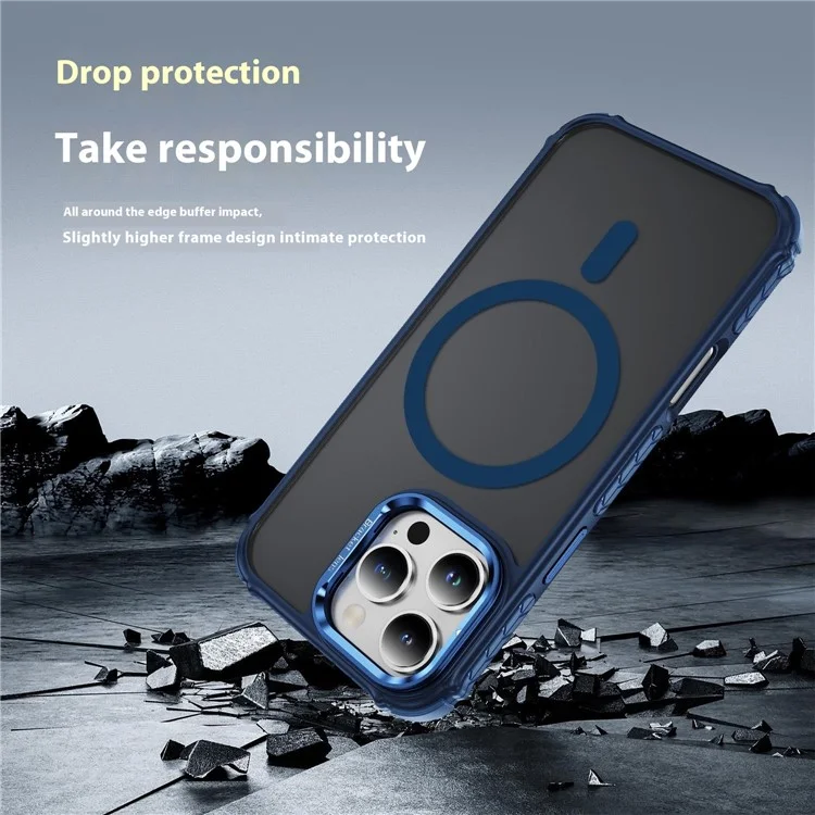For iPhone 16 Pro Max Case with Lens Kickstand Matte Back Cover Compatible with MagSafe - Blue