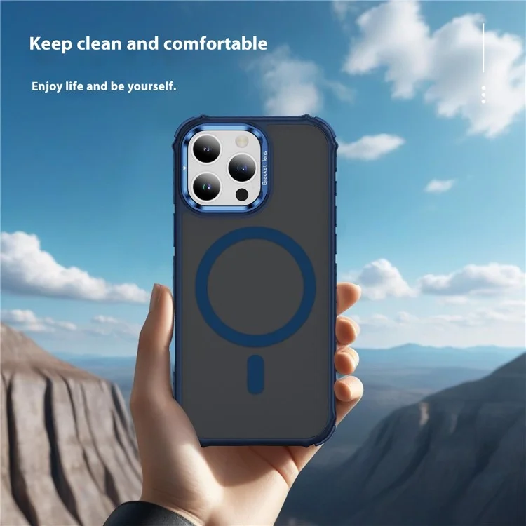For iPhone 16 Pro Max Case with Lens Kickstand Matte Back Cover Compatible with MagSafe - Blue
