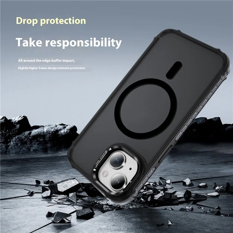 Étui pour iPhone 15 avec support de caméra et support Kickstand, coque arrière mate compatible avec MagSafe - Noir