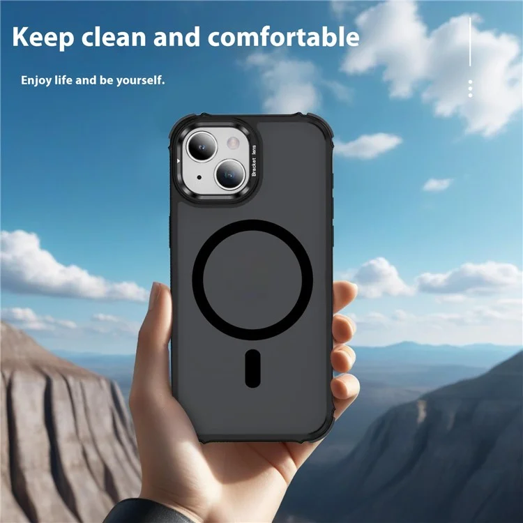 Étui pour iPhone 15 avec support de caméra et support Kickstand, coque arrière mate compatible avec MagSafe - Noir