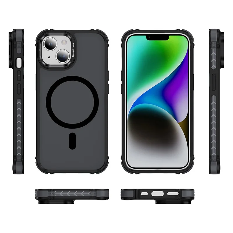 Étui pour iPhone 15 avec support de caméra et support Kickstand, coque arrière mate compatible avec MagSafe - Noir